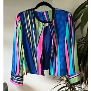 Yolanda Lorente Hand-Painted, Silk Cropped Jacket Size Small